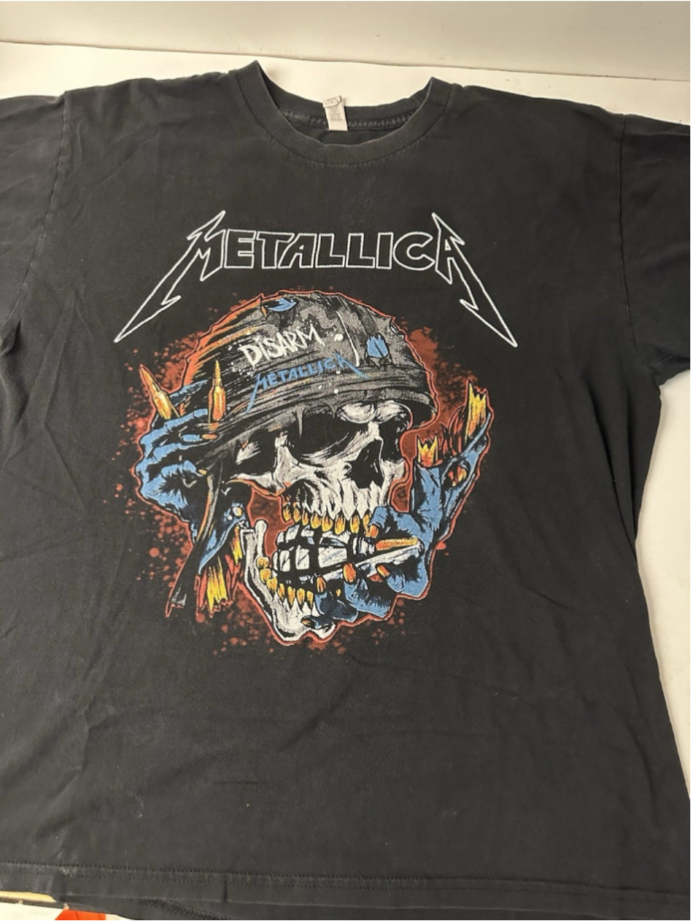 Metallica T Shirt Mens Large Black Disarm Skull Helmet Graphic Tee Alstyle Heavy